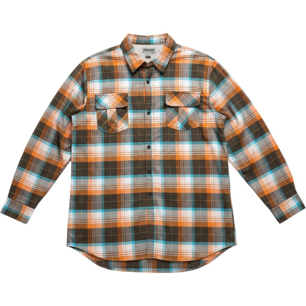 Ablanche Plaid Button Down Shirt Mens 6XL Orange Blue Long Sleeve Casual Pockets